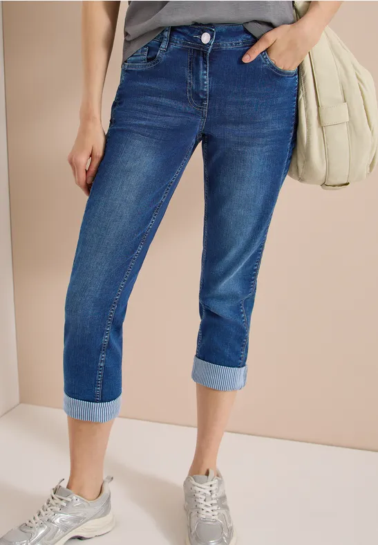 Cecil Damen Mid Waist Straight Leg Jeans im Casual Fit in Blau, Gr: 25