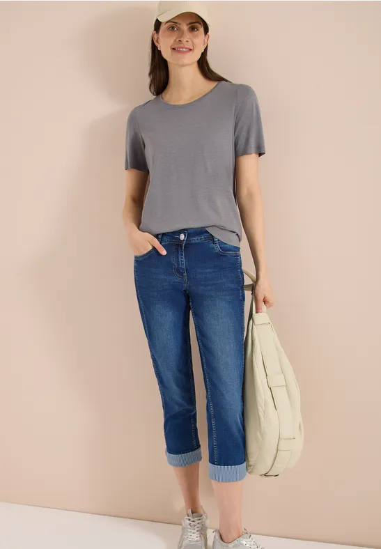 Cecil Damen Mid Waist Straight Leg Jeans im Casual Fit in Blau, Gr: 25