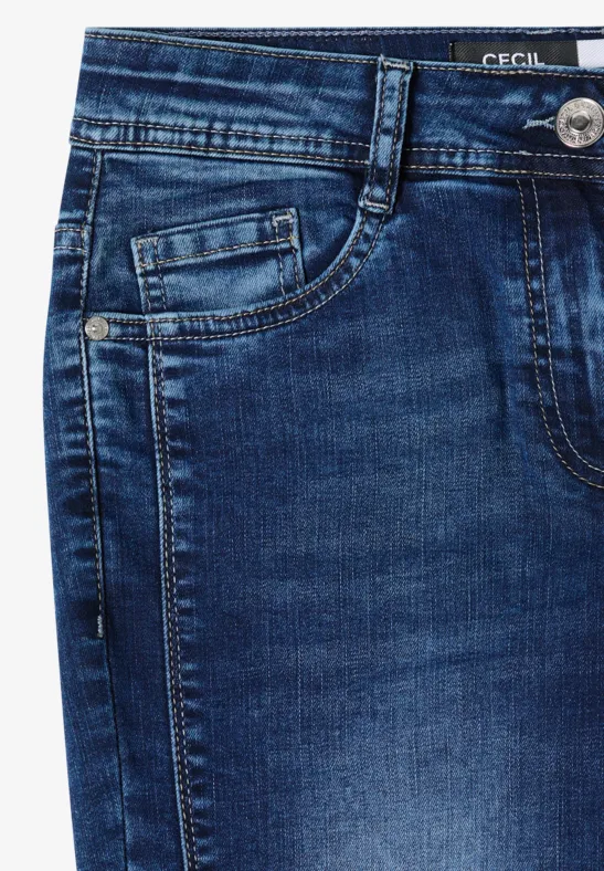 Cecil Damen Mid Waist Straight Leg Jeans im Casual Fit in Blau, Gr: 25