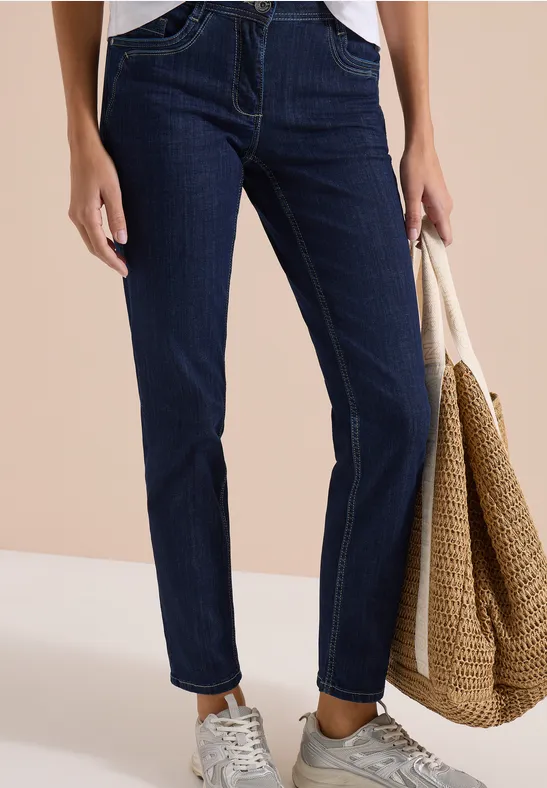 Cecil Damen Mid Waist Straight Leg Jeans im Casual Fit in Blau, Gr: 26
