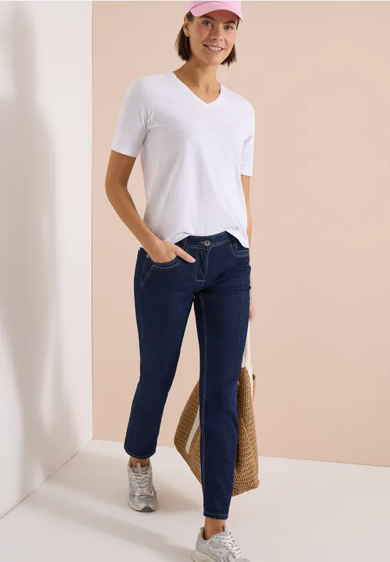 Cecil Damen Mid Waist Straight Leg Jeans im Casual Fit in Blau, Gr: 26