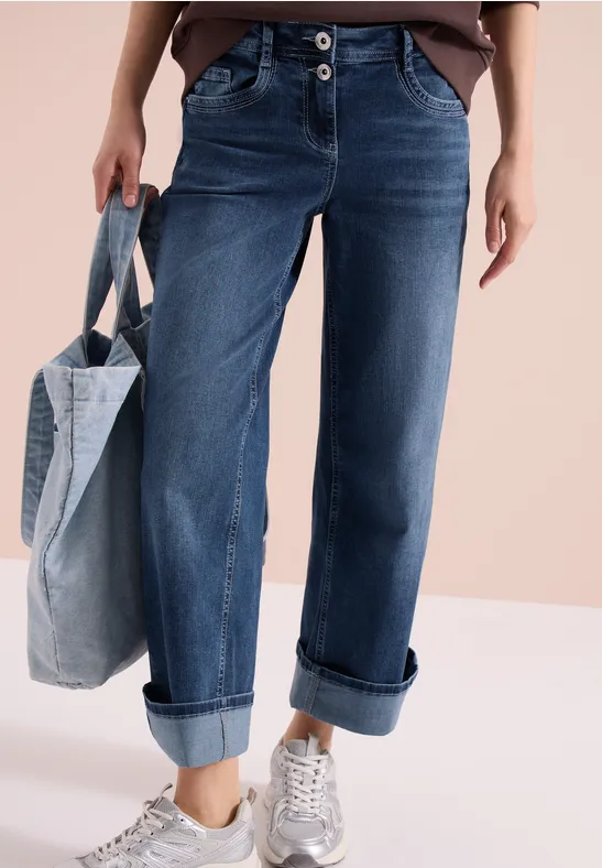 Cecil Damen High Waist Wide Leg Jeans im Slim Fit in Blau, Gr: 25