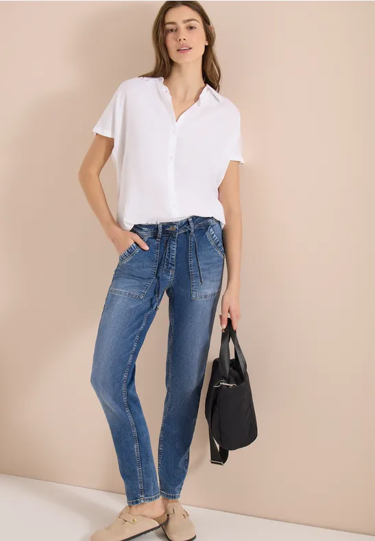 Cecil Damen Mid Waist Slim Leg Jeans im Casual Fit in Blau, Gr: 25