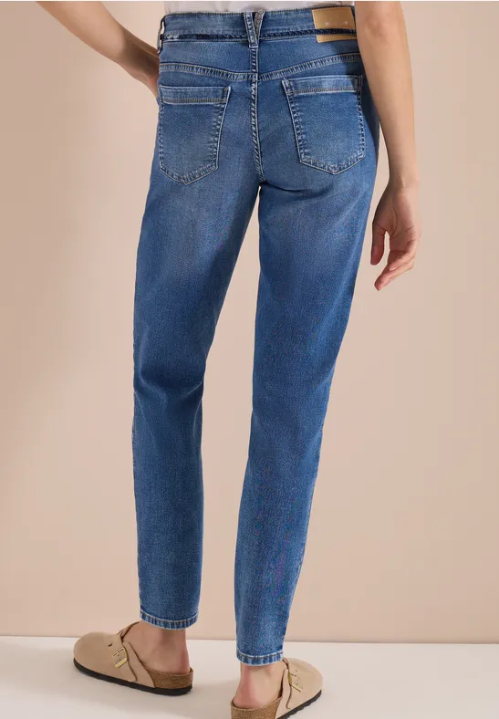 Cecil Damen Mid Waist Slim Leg Jeans im Casual Fit in Blau, Gr: 25
