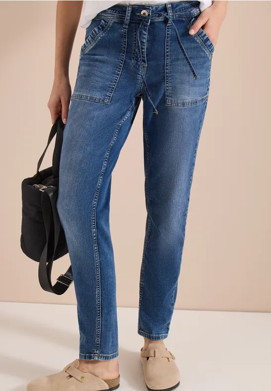 Cecil Damen Mid Waist Slim Leg Jeans im Casual Fit in Blau, Gr: 25