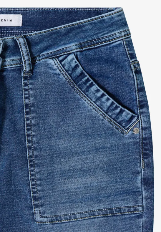 Cecil Damen Mid Waist Slim Leg Jeans im Casual Fit in Blau, Gr: 25