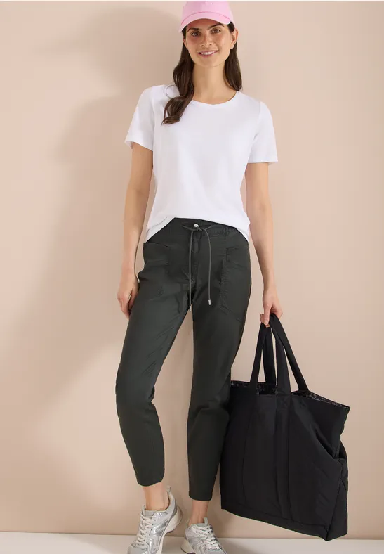 Cecil Damen Mid Waist Slim Leg Hose im Washed-Look in Grün, Gr: XXL