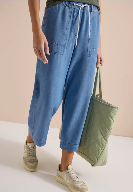 Cecil Damen High Waist Wide Leg Hose im Loose Fit in Blau, Gr: XXL