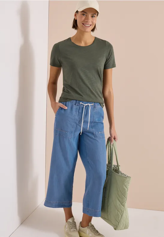 Cecil Damen High Waist Wide Leg Hose im Loose Fit in Blau, Gr: XXL