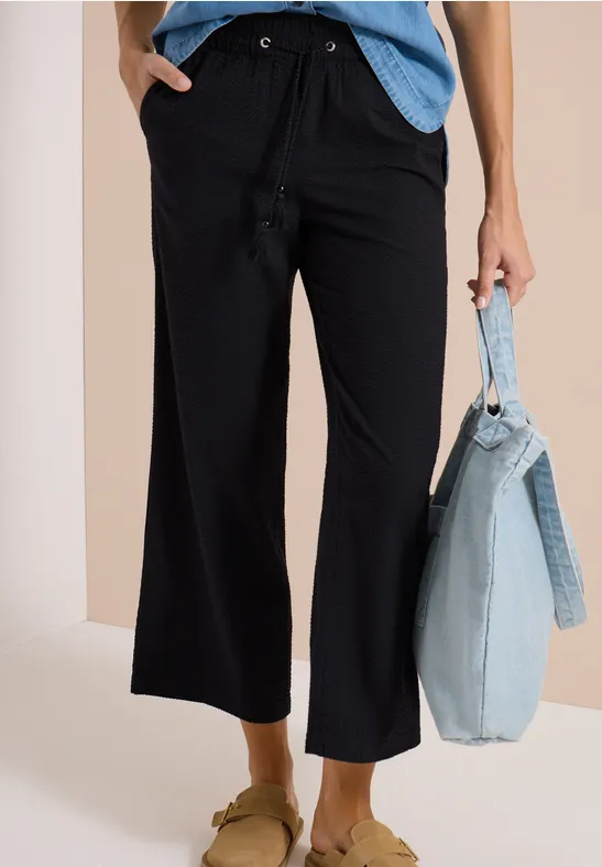 Cecil Damen Wide Leg Hose in Seersuckerqualität in Schwarz, Gr: XXL