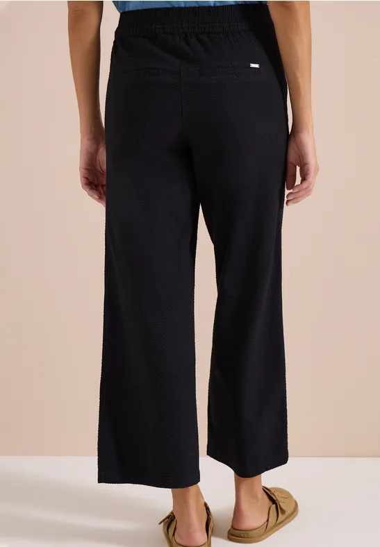 Cecil Damen Wide Leg Hose in Seersuckerqualität in Schwarz, Gr: XXL