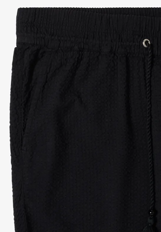 Cecil Damen Wide Leg Hose in Seersuckerqualität in Schwarz, Gr: XXL