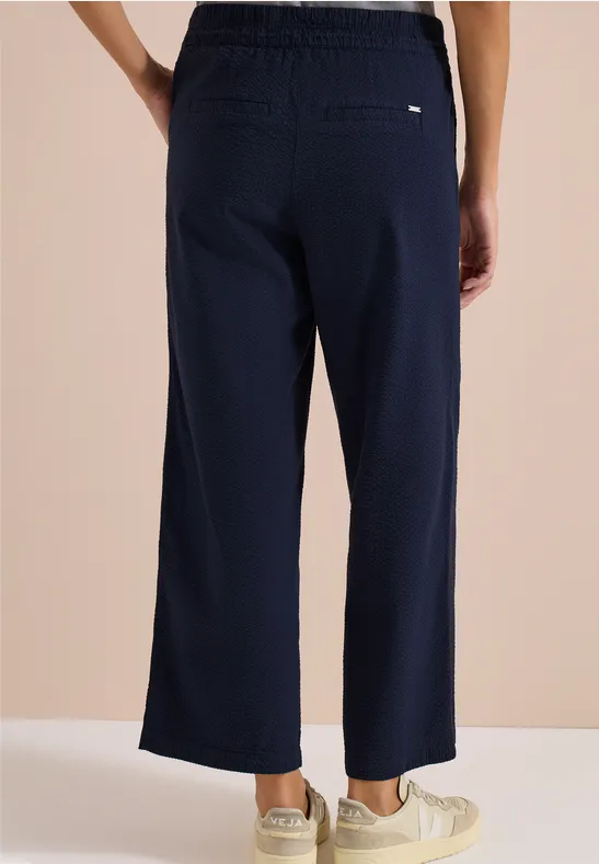 Cecil Damen Wide Leg Hose in Seersuckerqualität in Blau, Gr: XXL