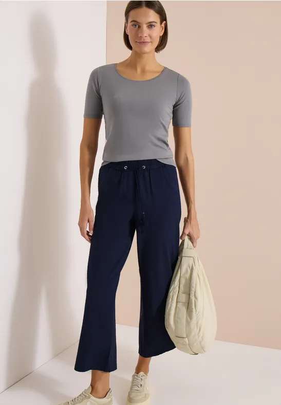 Cecil Damen Wide Leg Hose in Seersuckerqualität in Blau, Gr: XXL