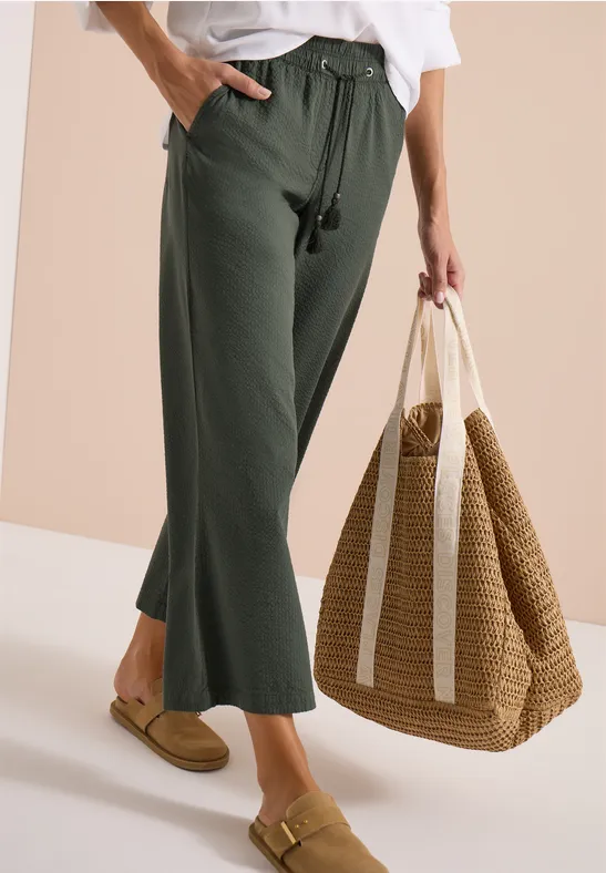Cecil Damen Wide Leg Hose in Seersuckerqualität in Grün, Gr: XXL