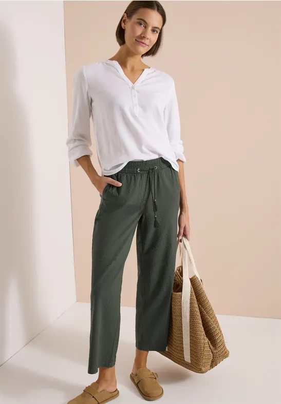 Cecil Damen Wide Leg Hose in Seersuckerqualität in Grün, Gr: XXL