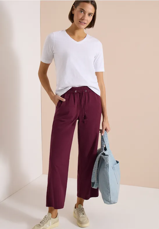 Cecil Damen Wide Leg Hose in Seersuckerqualität in Rot, Gr: XXL