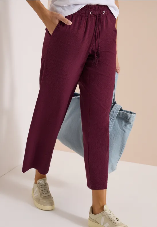 Cecil Damen Wide Leg Hose in Seersuckerqualität in Rot, Gr: XXL