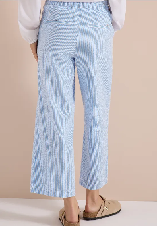 Cecil Damen Wide Leg Hose in Seersuckerqualität in Blau, Gr: XXL