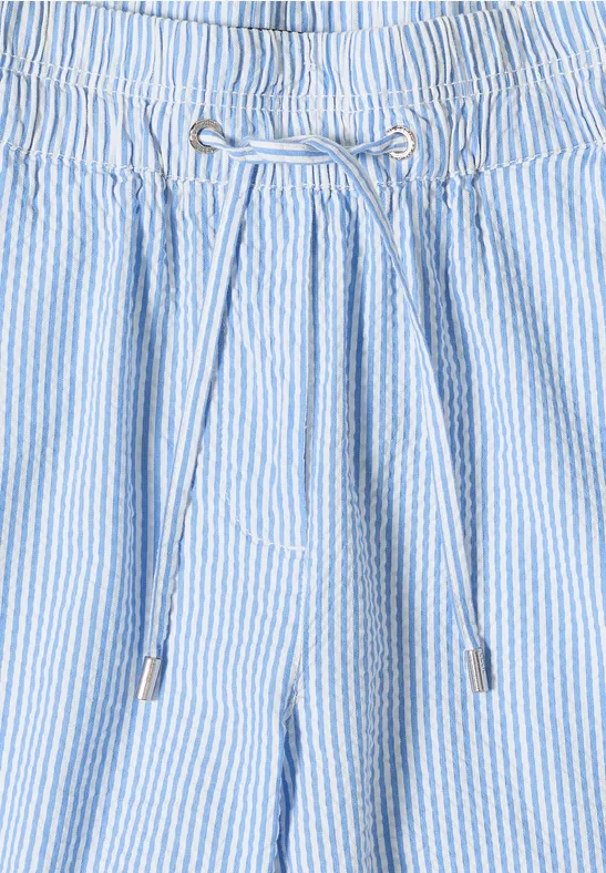 Cecil Damen Wide Leg Hose in Seersuckerqualität in Blau, Gr: XXL