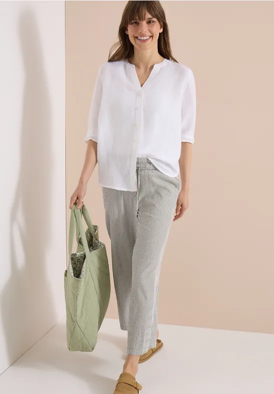 Cecil Damen Wide Leg Hose in Seersuckerqualität in Grün, Gr: XXL