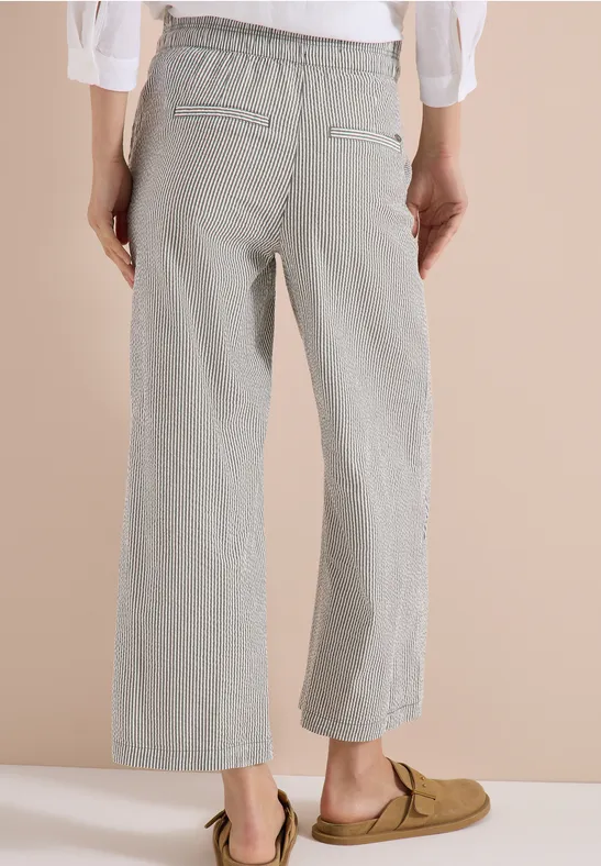 Cecil Damen Wide Leg Hose in Seersuckerqualität in Grün, Gr: XXL