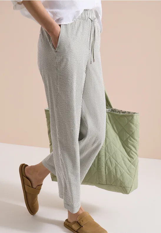 Cecil Damen Wide Leg Hose in Seersuckerqualität in Grün, Gr: XXL