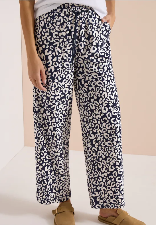 Cecil Damen Wide Leg Hose im Loose Fit mit Leo-Print in Blau, Gr: XXL