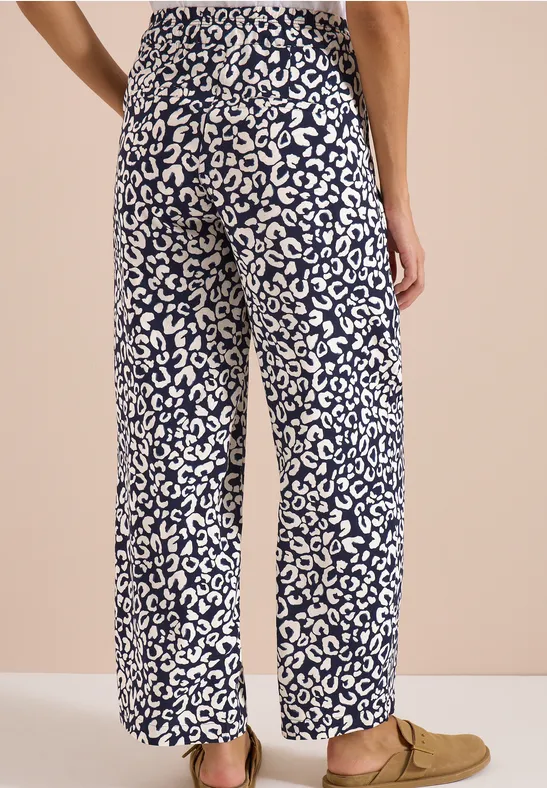 Cecil Damen Wide Leg Hose im Loose Fit mit Leo-Print in Blau, Gr: XXL