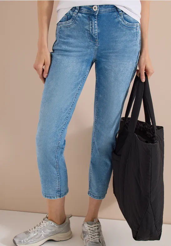 Cecil Damen High Waist Straight Leg Jeans im Slim Fit in Blau, Gr: 25