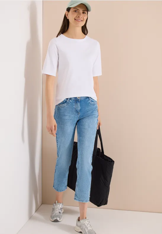 Cecil Damen High Waist Straight Leg Jeans im Slim Fit in Blau, Gr: 25