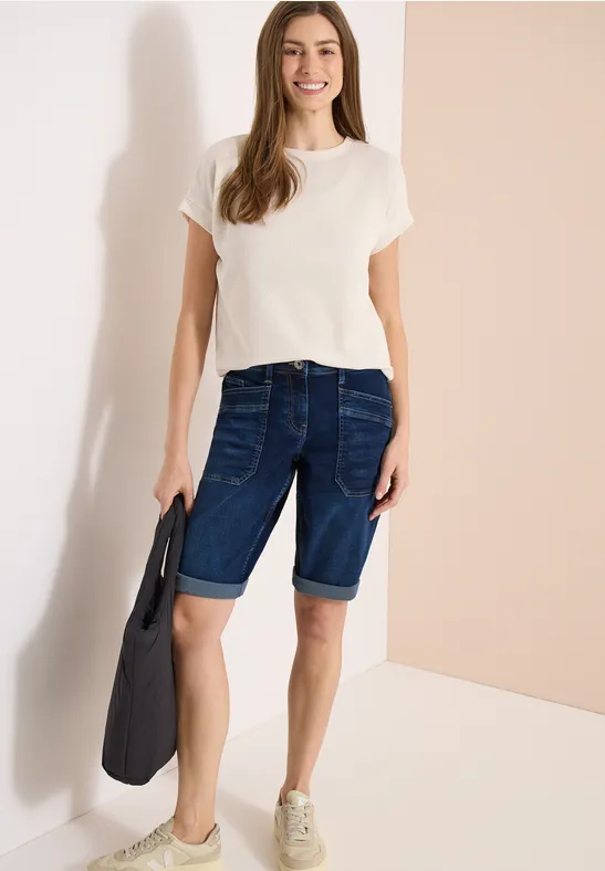 Cecil Damen Wide Leg Jeansshorts im Loose Fit in Blau, Gr: 25