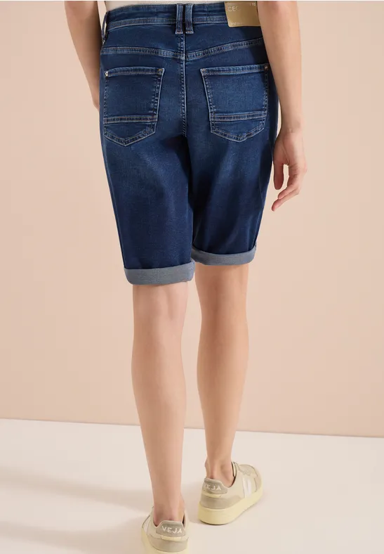 Cecil Damen Wide Leg Jeansshorts im Loose Fit in Blau, Gr: 25