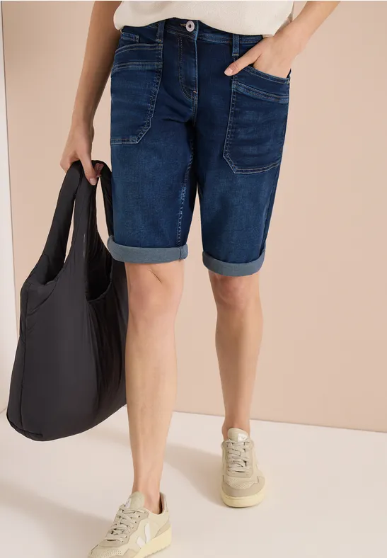 Cecil Damen Wide Leg Jeansshorts im Loose Fit in Blau, Gr: 25