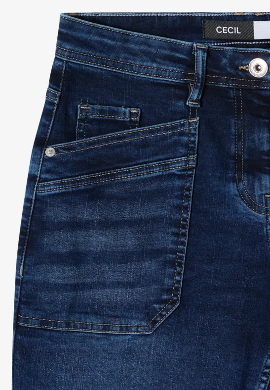 Cecil Damen Wide Leg Jeansshorts im Loose Fit in Blau, Gr: 25