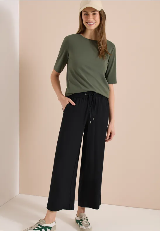 Cecil Damen High Waist Wide Leg Hose im Loose Fit in Schwarz, Gr: XXL