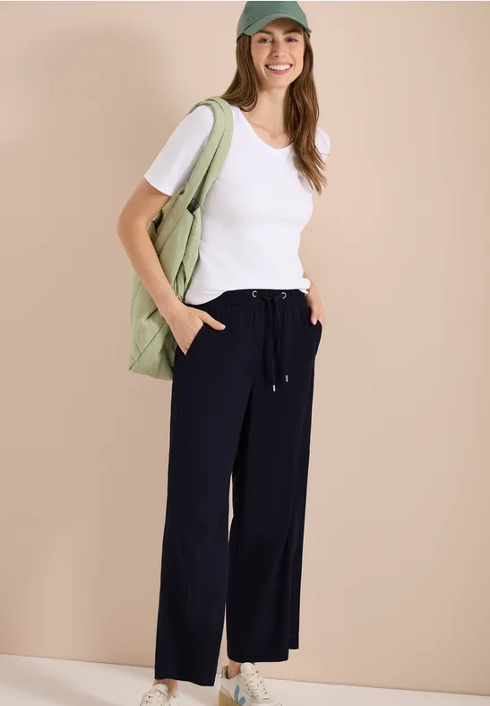 Cecil Damen High Waist Wide Leg Hose im Loose Fit in Blau, Gr: XXL