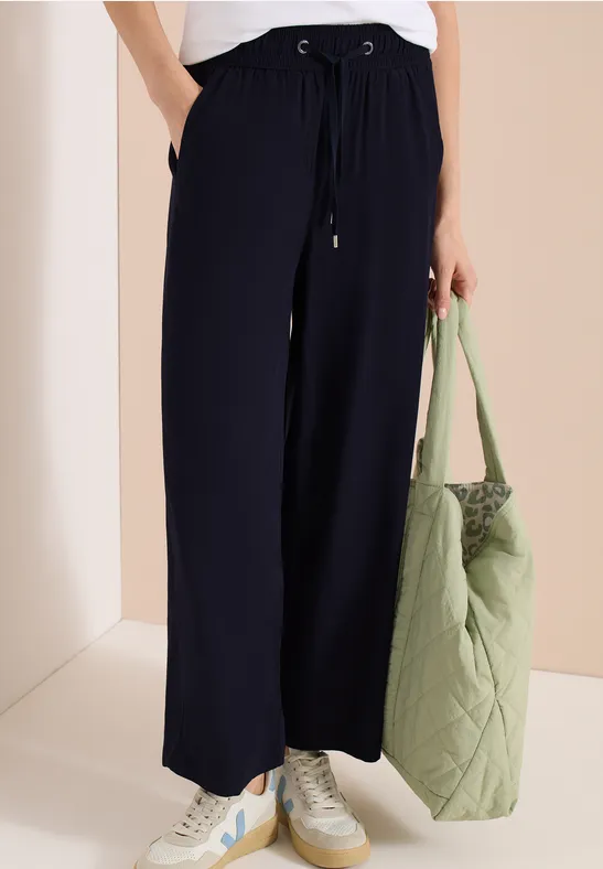 Cecil Damen High Waist Wide Leg Hose im Loose Fit in Blau, Gr: XXL