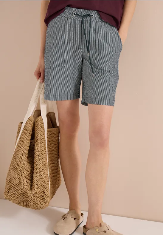 Cecil Damen Straight Leg Shorts in Seersucker Qualität in Grün, Gr: L