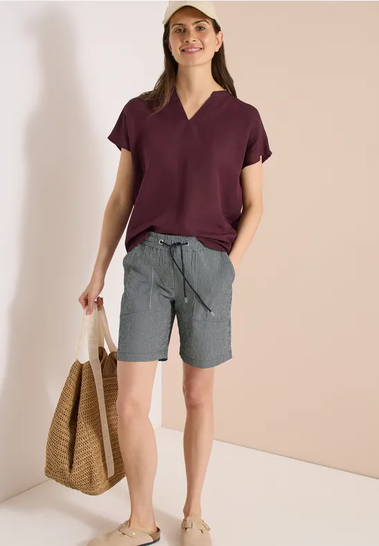 Cecil Damen Straight Leg Shorts in Seersucker Qualität in Grün, Gr: L