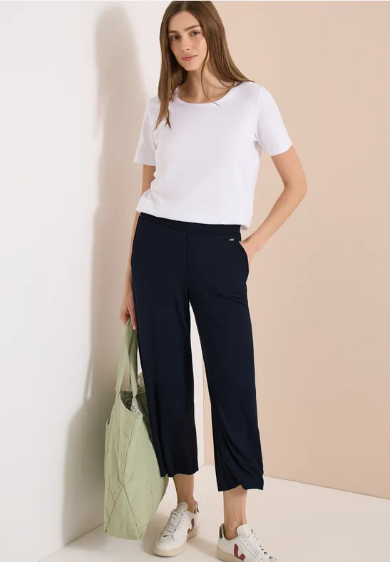 Cecil Damen High Waist Wide Leg Hose im Loose Fit in Blau, Gr: XXL
