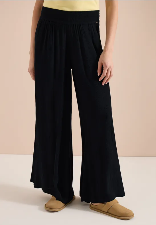 Cecil Damen Wide Leg Hose mit Crepe Struktur in Schwarz, Gr: XXL