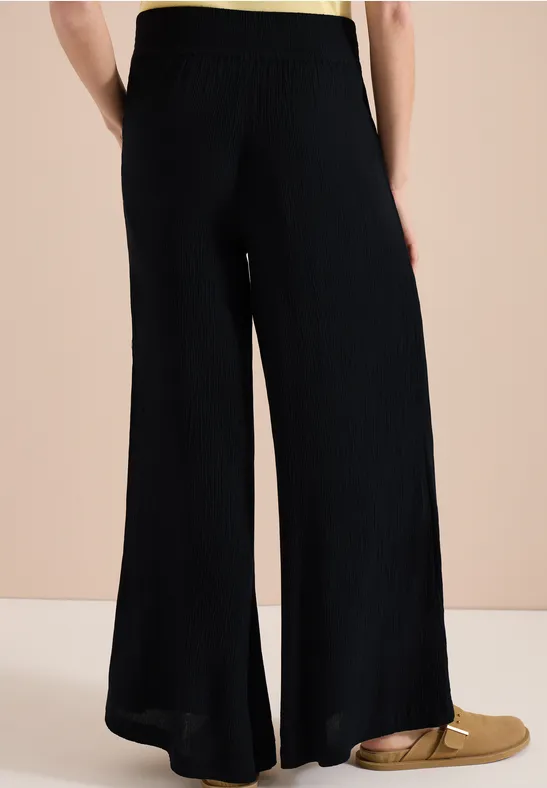 Cecil Damen Wide Leg Hose mit Crepe Struktur in Schwarz, Gr: XXL