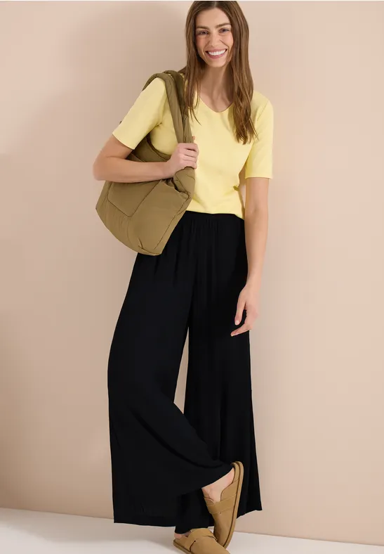 Cecil Damen Wide Leg Hose mit Crepe Struktur in Schwarz, Gr: XXL