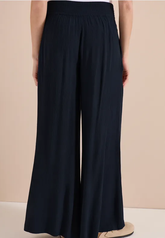 Cecil Damen Wide Leg Hose mit Crepe Struktur in Blau, Gr: XXL