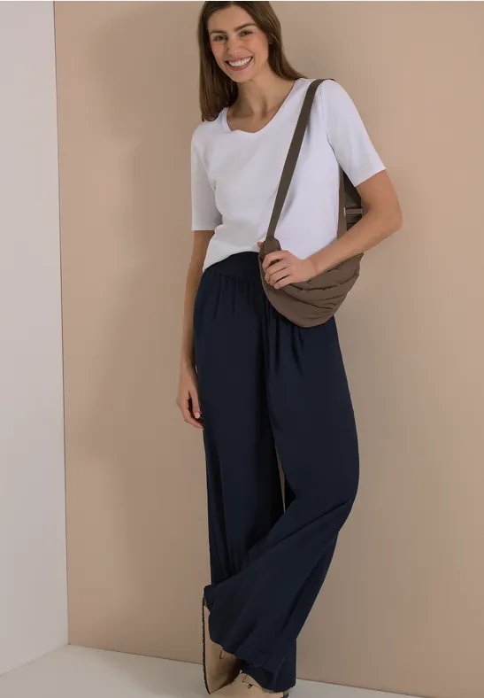 Cecil Damen Wide Leg Hose mit Crepe Struktur in Blau, Gr: XXL