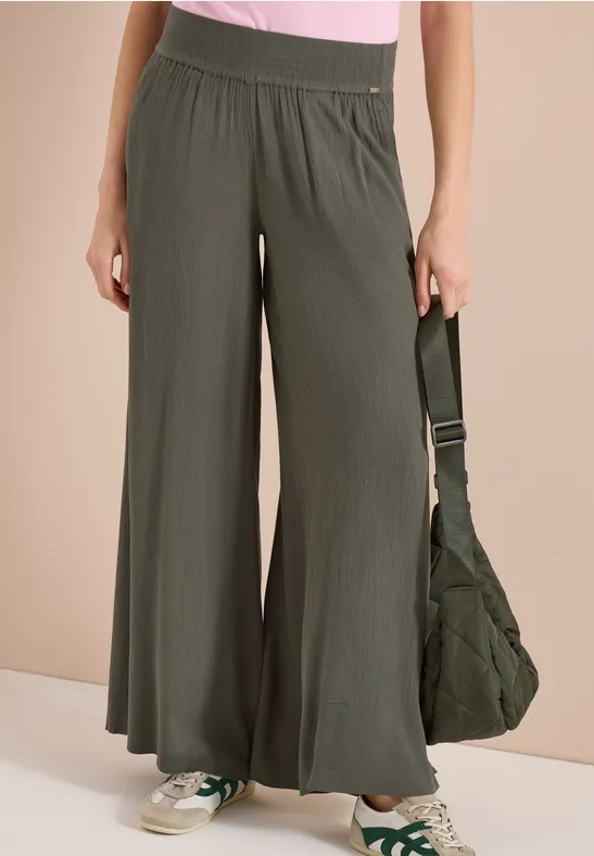 Cecil Damen Wide Leg Hose mit Crepe Struktur in Grün, Gr: XXL