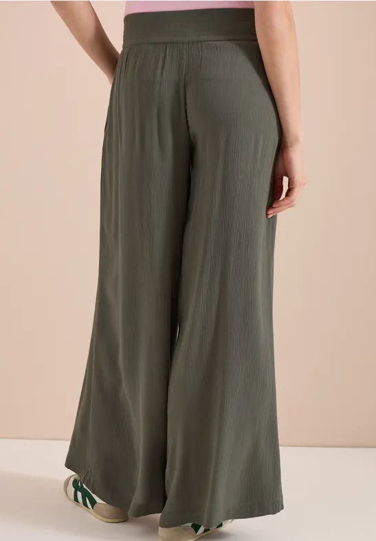 Cecil Damen Wide Leg Hose mit Crepe Struktur in Grün, Gr: XXL