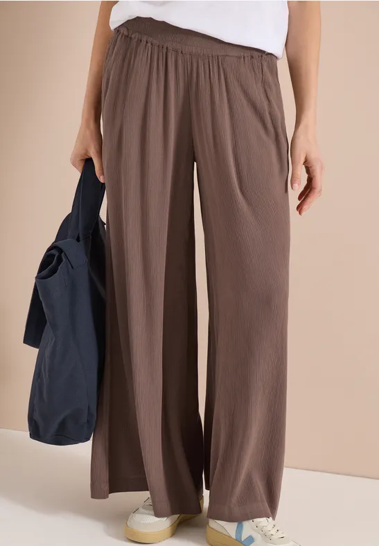 Cecil Damen Wide Leg Hose mit Crepe Struktur in Beige, Gr: XXL