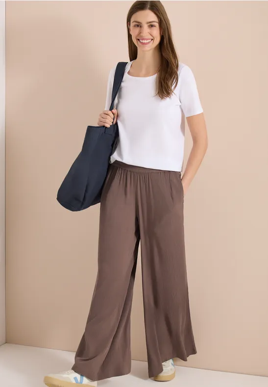 Cecil Damen Wide Leg Hose mit Crepe Struktur in Beige, Gr: XXL